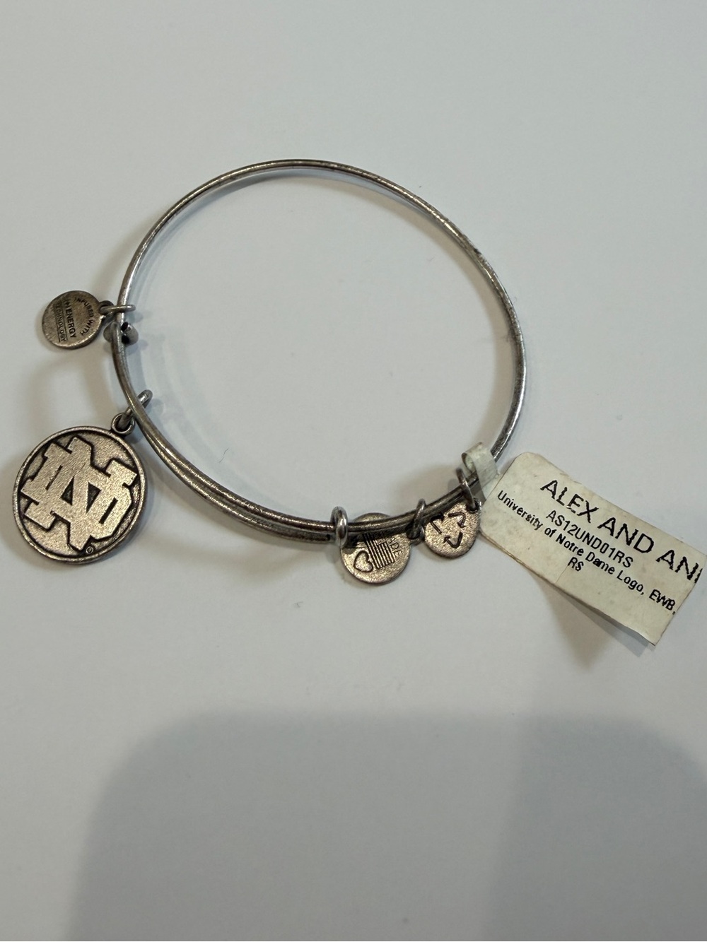 Alex and Ani Silver-Tone University of Notre Dame Logo Charm Bangle